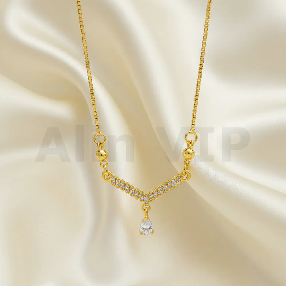 kalung gold liontin v aksen daun permata tetes air natural klw066 alin vip