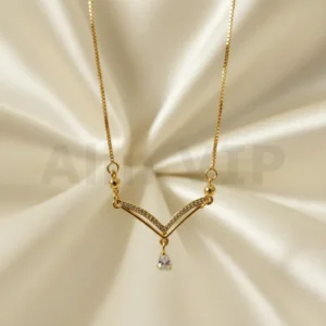 kalung gold liontin v aksen garis permata tetes air modern klw079 alin vip