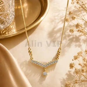 kalung gold liontin v bunga gantung permata mewah klw005 alin vip