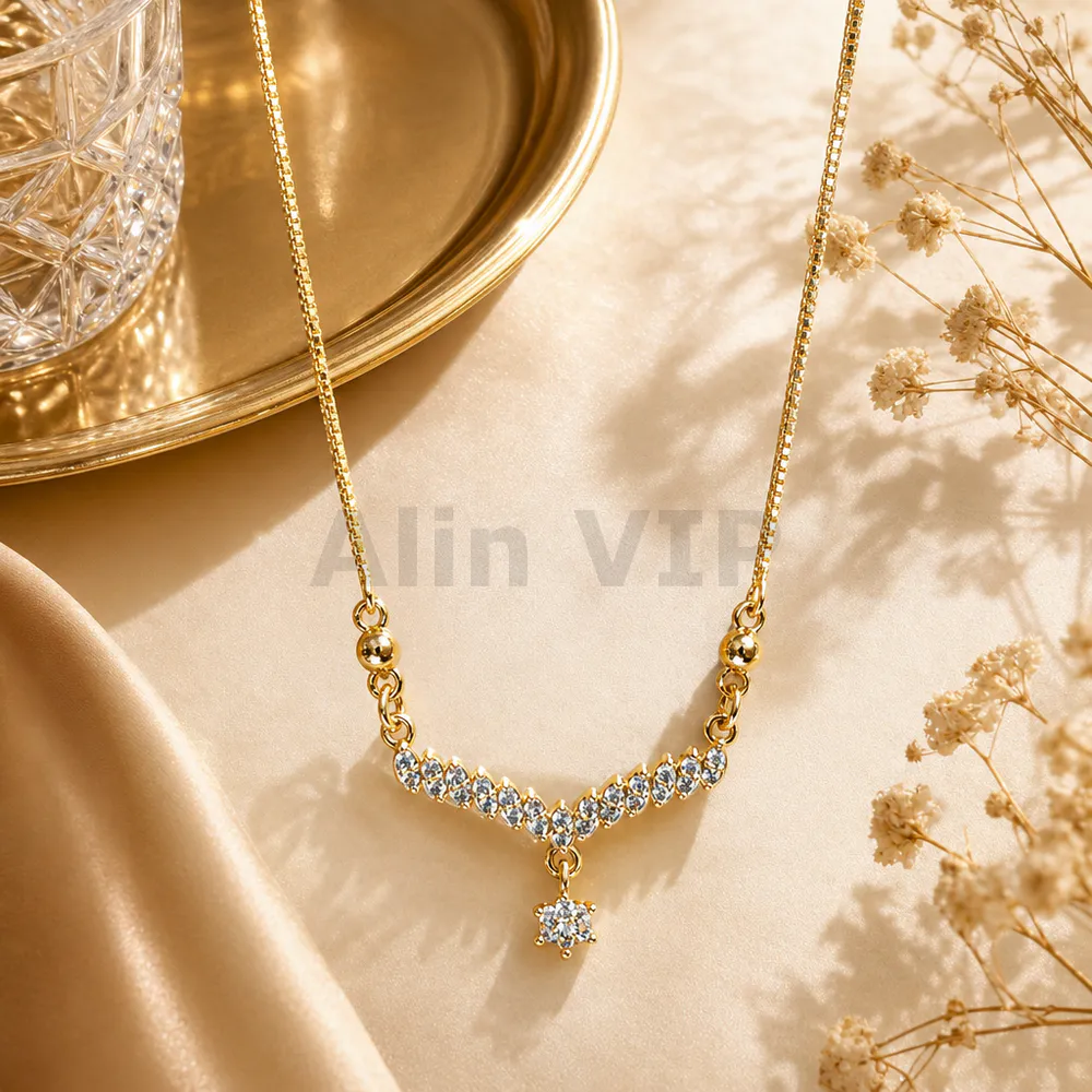 kalung gold liontin v bunga gantung permata mewah klw005 alin vip