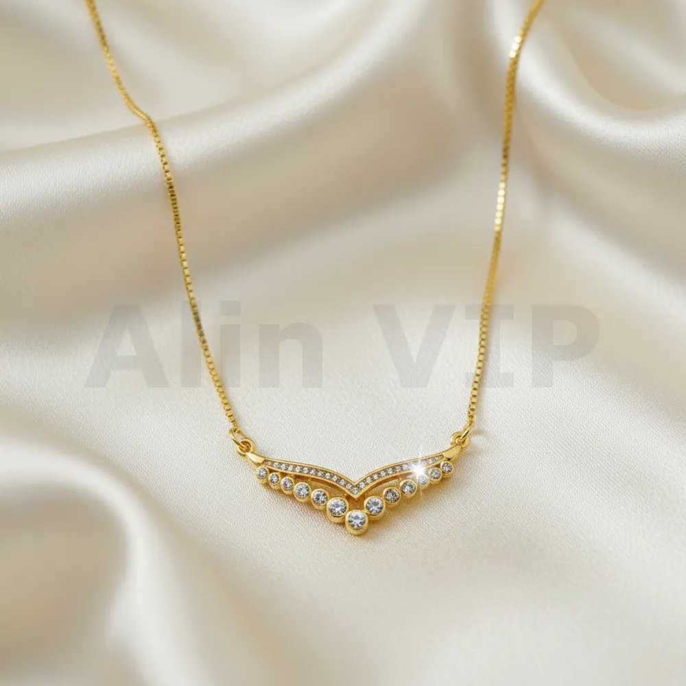 kalung gold liontin v crown permata elegan royal klw049 alin vip