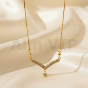 kalung gold liontin v double line permata gantung elegan klw072 alin vip