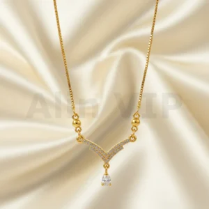 kalung gold liontin v geometris permata tetes air modern klw096 alin vip