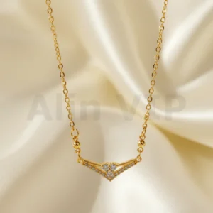 kalung gold liontin v shape aksen hati permata romantis klw093 alin vip