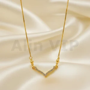 kalung gold liontin v simpel aksen permata minimalis klw082 alin vip