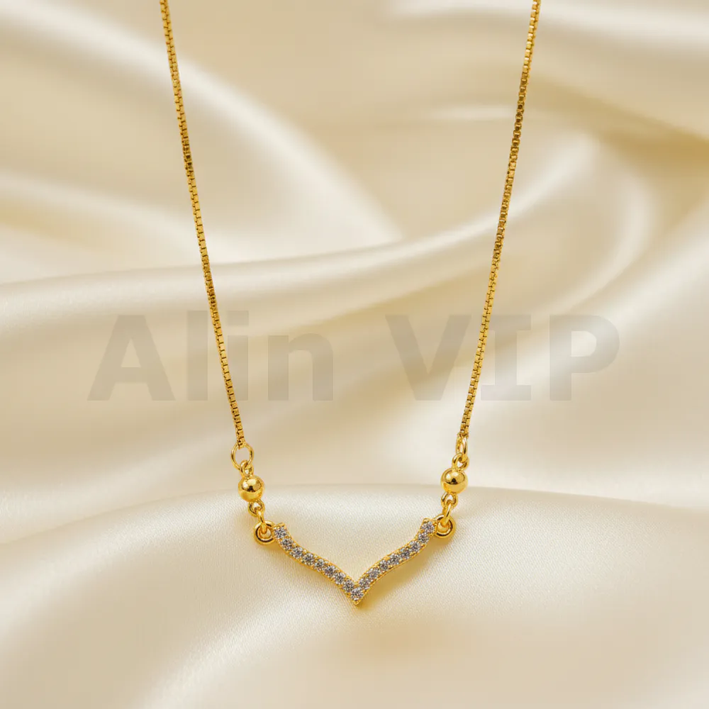 kalung gold liontin v simpel aksen permata minimalis klw082 alin vip