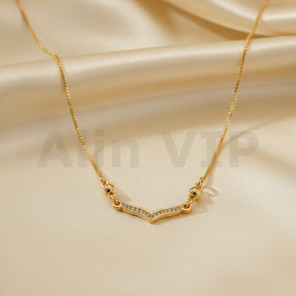 kalung gold liontin v simpel baris permata minimalis klw063 alin vip