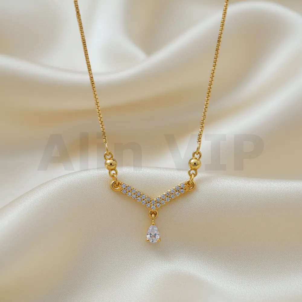 kalung gold liontin v tetes air anggun klw038 alin vip