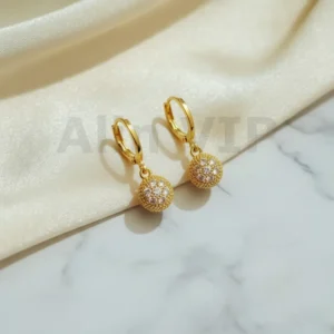 Anting Juntai Bulat Wanita Motif Bunga Permata Zircon Gold Lapis Emas - Alin VIP ATW003