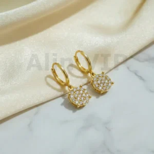 Anting Hoop Wanita Motif Zircon Pave Gold Lapis Emas - Alin VIP ATW004