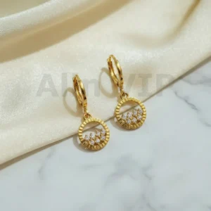 Anting Juntai Wanita Lingkaran Permata Zircon Gold Lapis Emas - Alin VIP ATW006