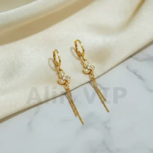 Anting Hoop Juntai Wanita Motif Baling Baling Permata Zircon Gold Lapis Emas - Alin VIP ATW111