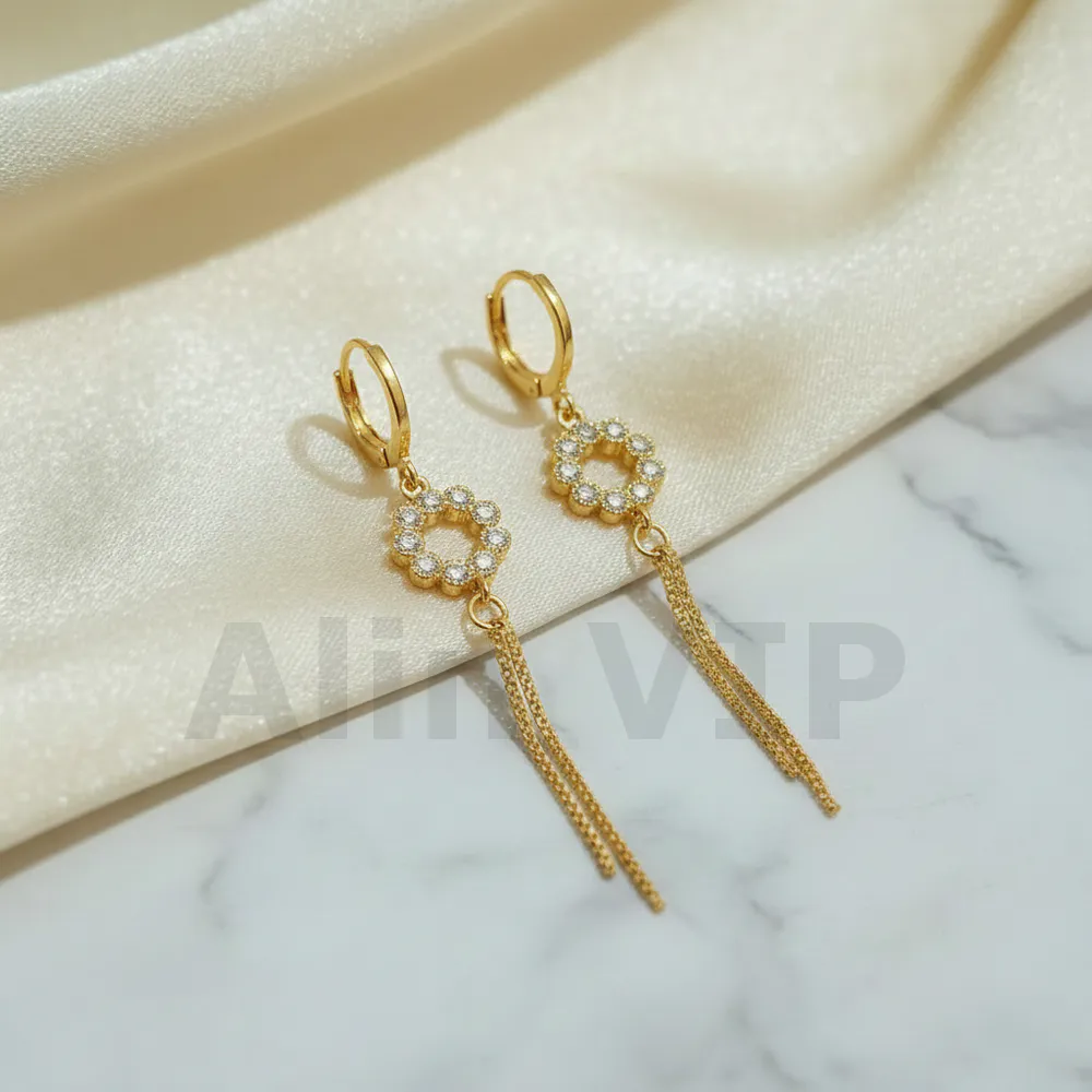 anting hoop juntai rumbai bunga bulat permata pave korea alin vip atw122