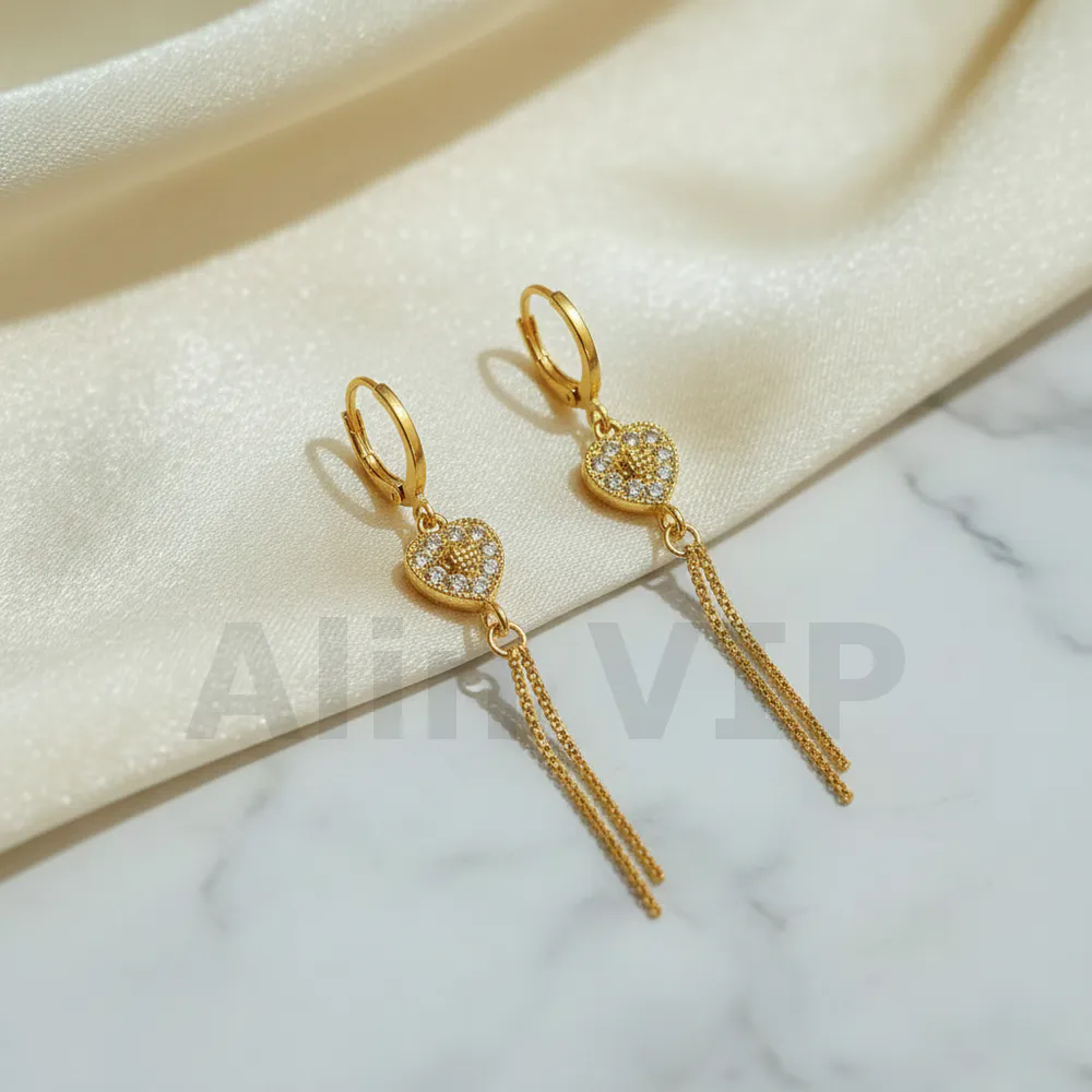 anting hoop juntai rumbai hati permata zircon love wanita alin vip atw115