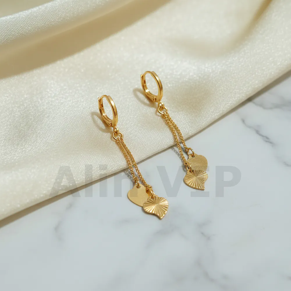anting hoop juntai rumbai hati polose warna emas harian alin vip atw118