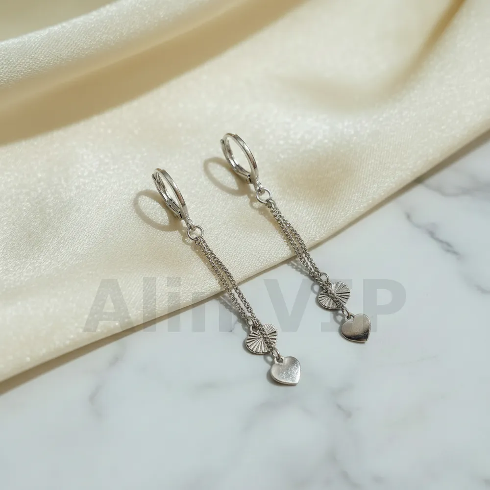 Anting Wanita | anting-hoop-juntai-rumbai-hati-warna-silver-titanium-alin-vip-atw109 | Alin VIP