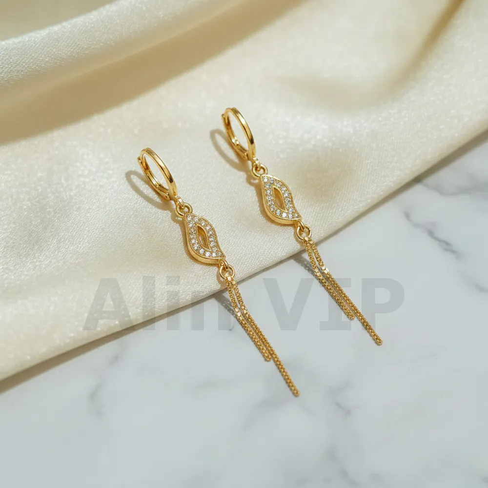 anting hoop juntai rumbai sayap permata zircon elegan alin vip atw121