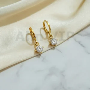 Anting Hoop Solitaire Wanita Permata Zircon Gold Lapis Emas - Alin VIP ATW002