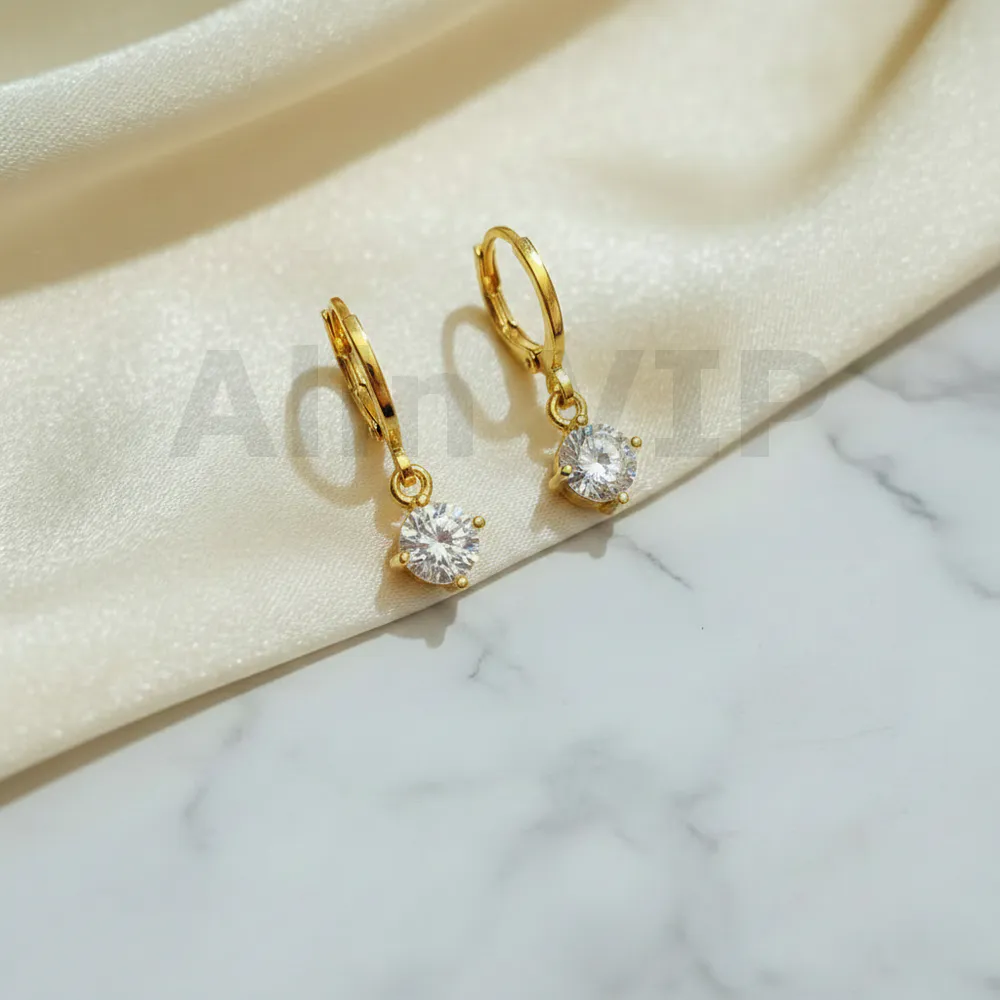 Anting Wanita | anting-hoop-juntai-solitaire-mata-satu-permata-zircon-tone-gold-alin-vip-atw002 | Alin VIP