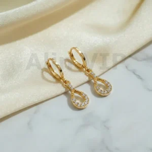 Anting Wanita Juntai Permata Gold Anti Karat - Cantik Pesta