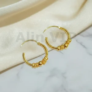 Anting Hoop Wanita Motif Ulir Bola Etnik Gold Lapis Emas 1.7cm - Alin VIP ATW081