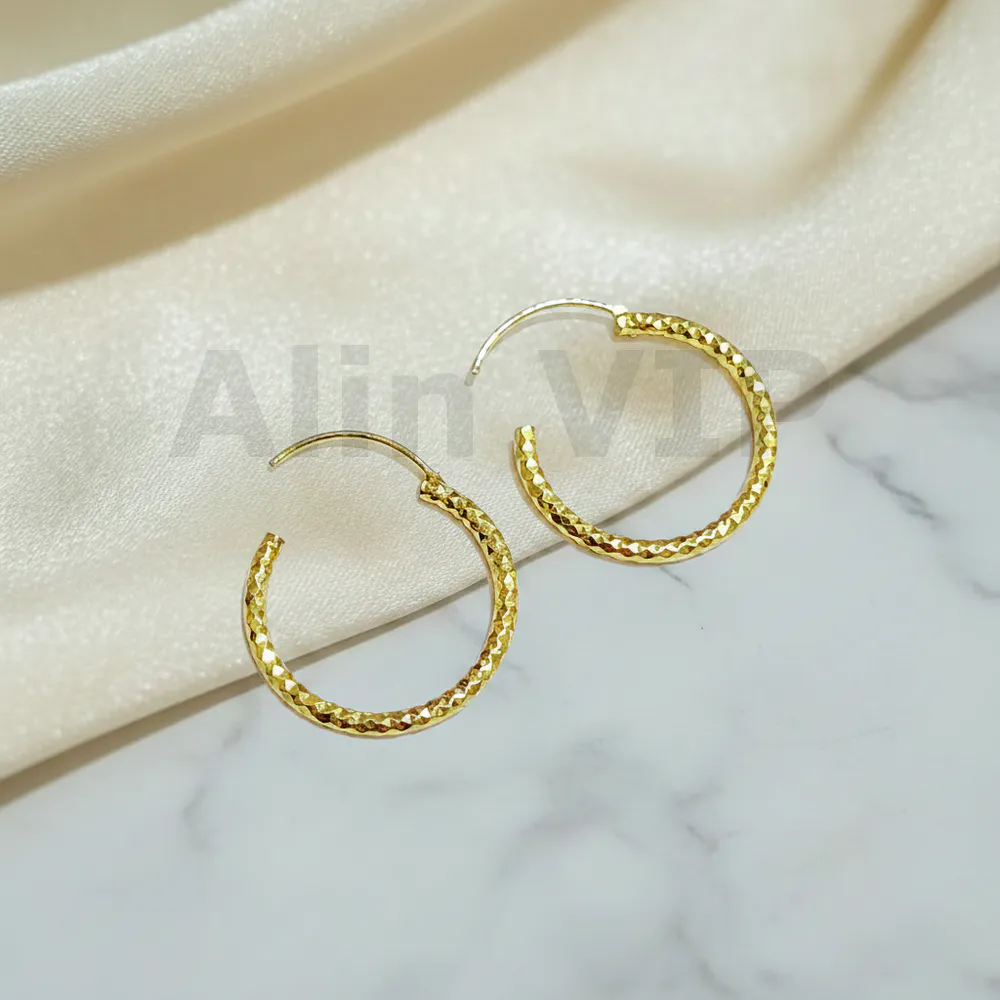 Anting Wanita | anting-wanita-hoop-ukir-bulat-warna-gold-alin-vip-atw078 | Alin VIP