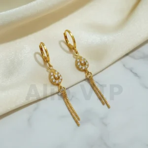 Anting Lapis Emas Juntai Motif Tetes Air Zircon Rumbai Panjang - Alin VIP ATW092