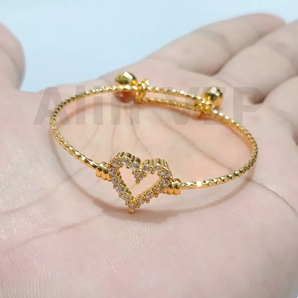 gelang anak bangle hati outline zirconia lapis emas simpel ringan alin vip gla038