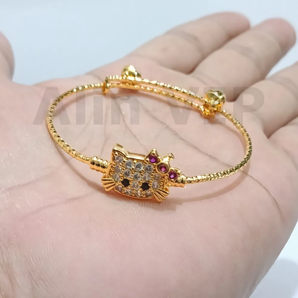 gelang anak bangle kepala kucing pita merah zirconia lapis emas lucu cantik alin vip gla033