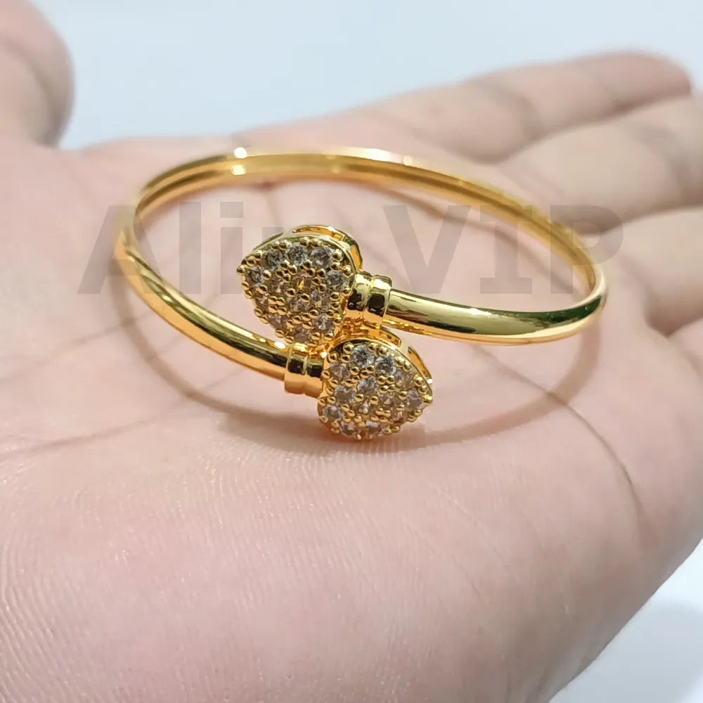 gelang anak bangle open cuff lapisan logam gold tetes air tabur permata alin vip gla041
