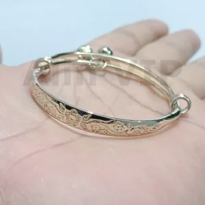 gelang anak bangle ukir bunga floral lapis silver adjustable premium alin vip gla024