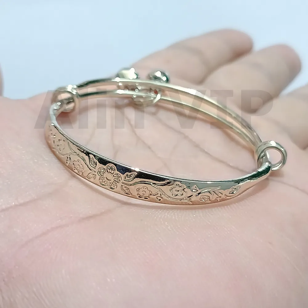 gelang anak bangle ukir bunga floral lapis silver adjustable premium alin vip gla024