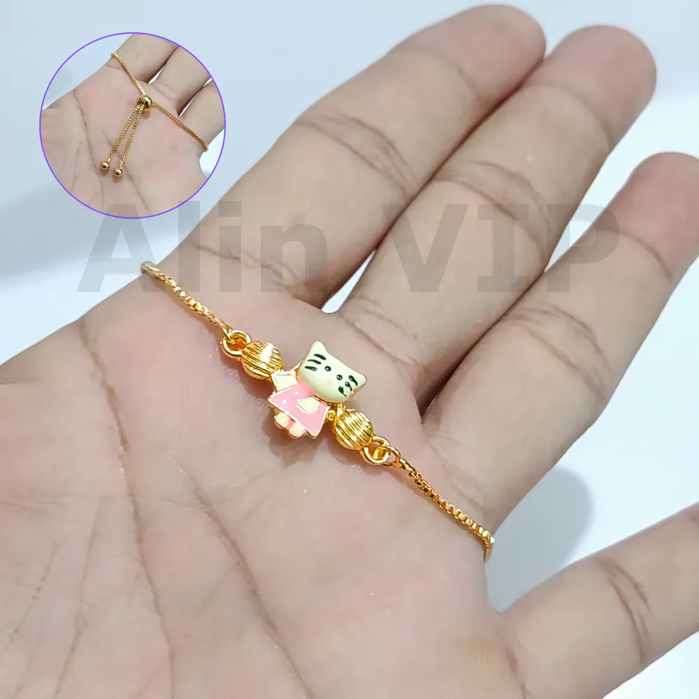 gelang anak gold plated model serut karakter kucing simple praktis alin vip gla019
