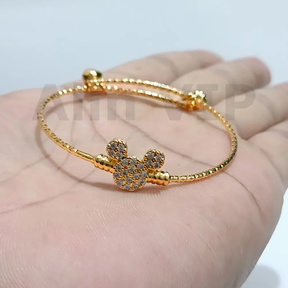 gelang anak perempuan gelang kaku gold plated motif karakter zirconia alin vip gla032