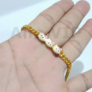 gelang anak rantai 3 karakter kucing lapis emas pita pink unyu alin vip gla012