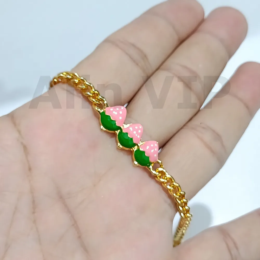 gelang anak rantai 3 stroberi lapis emas baris imut feminim alin vip gla011
