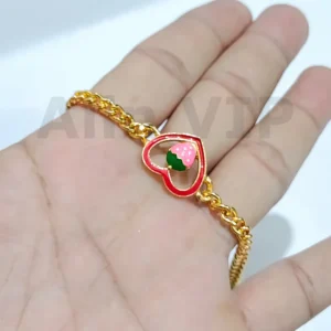 gelang anak rantai bingkai hati stroberi lapis gold unik girly alin vip gla015