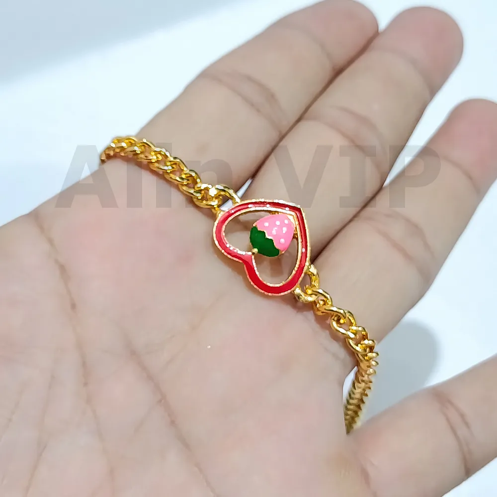 gelang anak rantai bingkai hati stroberi lapis gold unik girly alin vip gla015