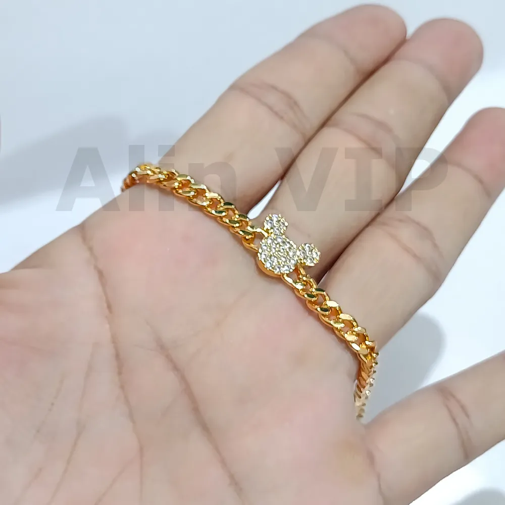 gelang anak rantai charm beruang lapis gold zirconia lucu alin vip gla001