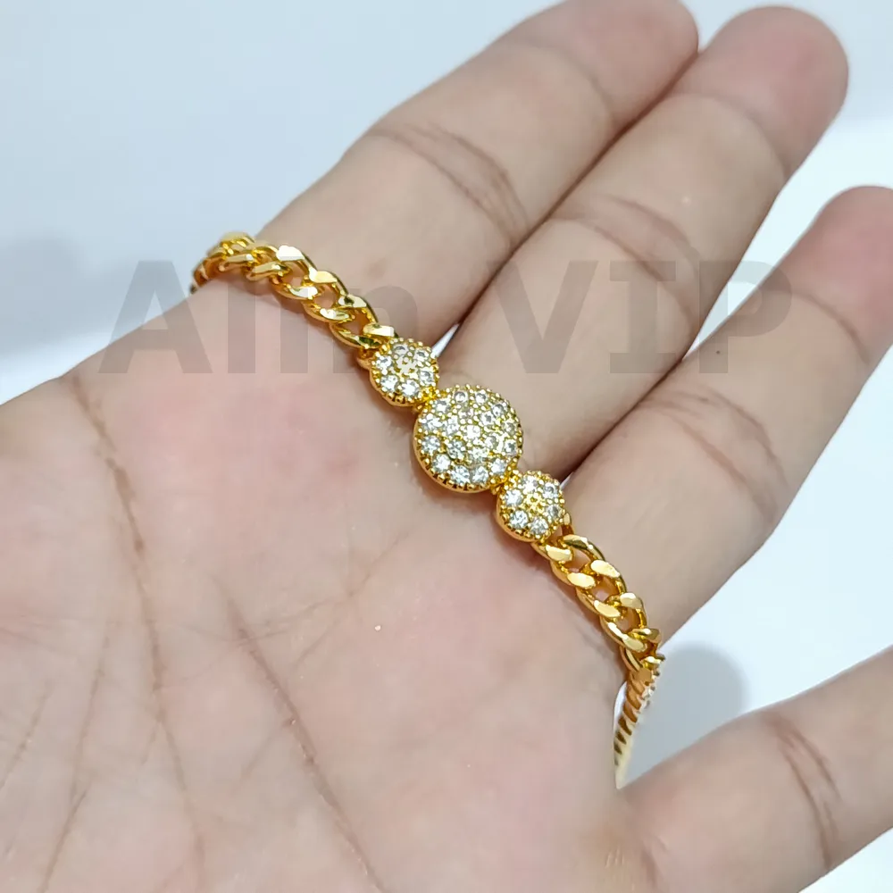 gelang anak rantai charm bulat zirconia gold plated mewah alin vip gla003