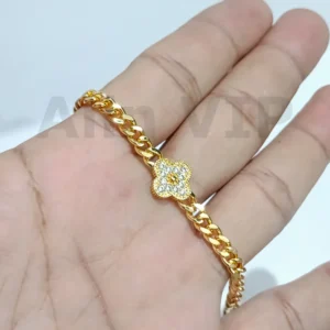 gelang anak rantai charm clover zirconia lapis gold tabur permata classy alin vip gla017