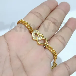 gelang anak rantai charm hati ganda lapis emas zirconia love alin vip gla004