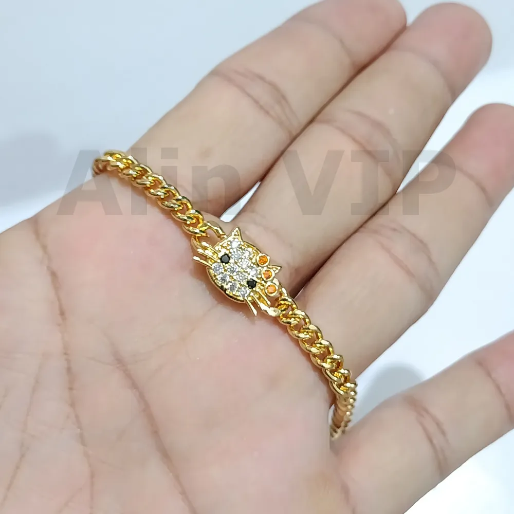 gelang anak rantai charm kucing zirconia lapis gold fashion cantik alin vip gla006