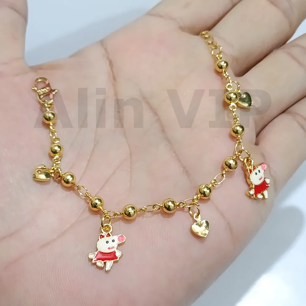 gelang anak rantai juntai karakter lapis gold lucu cerah alin vip gla009