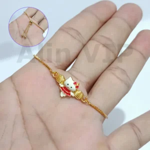 gelang anak serut charm kucing gaun merah lapis gold nyaman best seller alin vip gla021