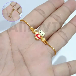 gelang anak serut tali kotak charm kucing dress merah gold plated ringan awet alin vip gla020