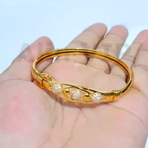 gelang bangle 3 bola tabur zircon titanium warna gold minimalis mewah alin vip glb001