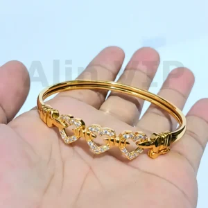 gelang bangle aksen hati warna gold titanium aksesoris fashion cantik romantis kado hadiah anti luntur alin vip glb028