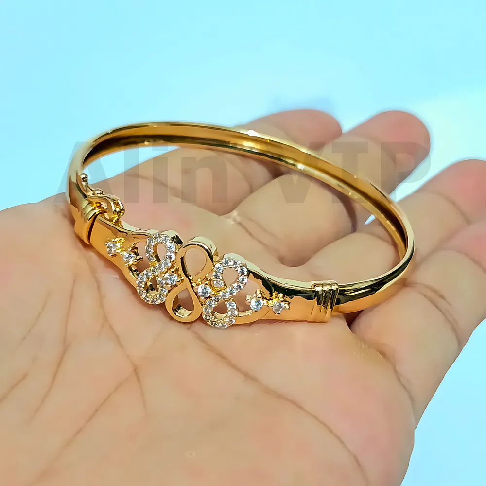 gelang bangle angka 8 ganda titanium lapis gold tabur zirconia mewah kilau pesta anti luntur alin vip glb005
