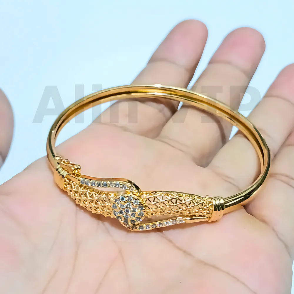 gelang bangle anyam jaring lapis gold titanium tabur zirconia mewah kilau pesta tebal anti karat alin vip glb042